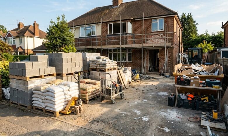 Für die Hausrenovierung wird oft eine Logistik für schwere Lasten benötigt.